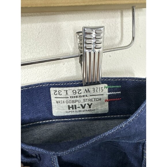 Diesel Women Hi-Vy Jeans Super Slim Straight 26x32 Cotton Blend Blue Zip Fly - Picture 6 of 8